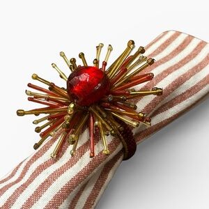 Vintage Pier 1 Atomic Starburst Red Beaded Napkin Ring Set of 6